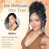 levne Drdoly-Nedbalý drdol pro ženy, 25 cm kudrnatý drdol, volné vlny, syntetické prodloužení vlasů, elastický stahovací drdol se šňůrkou pro každodenní použití (černý) 25 cm