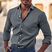 preiswerte Businesshemden für Herren-Herren Hemd Kleidhemd Einfach Büro &amp; Karriere Hochzeitsfeier Hellblau Schwarz Weiß Rote Langarm Revers Sommer Bekleidung