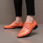 abordables Chaussures Derby-Chaussures habillées pour hommes en similicuir orange à motif crocodile – chaussures de ville et de mariage pour messieurs modernes