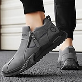 cheap Slip-On Casual Shoes-Men's Khaki and Black Slip-On Sneakers with Side Zipper, Lightweight Athletic Casual Shoes for Daily Walking, Travel and Outdoor Activities