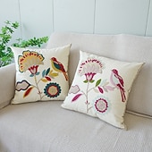 cheap Throw Pillows,Inserts &amp; Covers-Country Style Embroidered Pillow Covers Living Room Sofa Cushion Fresh Floral Plant Throw Pillow for Window Seat Headrest