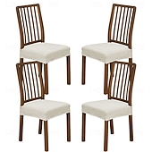  4 ks/1 sada potahů na sedadla do jídelny, elastické žakárové pruhy, kostkovaný design, dvojitý elastický potah na stoličku s přezkou a jazykem, protiskluzový potah na polštář na židli, sada pro