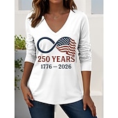  Itsenäisyyspäivä Patriottinen Naisten T-paita Printti Graafinen Amerikkalainen Lippu Vintage Tyylikäs Vapaa-ajan Pitkähihainen V-kaula-aukko Normaali Yksityiskohdat Päivittäin Viikonloppu Sininen