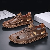 abordables sandales d'extérieur-Sandales beiges en similicuir pour homme, confortables et élégantes, idéales pour les vacances à la plage et l'été.