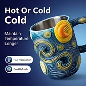 preiswerte Becher &amp; Tassen-Van Gogh Sternennacht 3D-Harzbecher, handbemalte Kaffeetasse, kunstvoll gestalteter Teebecher mit Reliefprägung, künstlerisches Geschenk für Kunstliebhaber, Zuhause &amp;Bürogestaltung