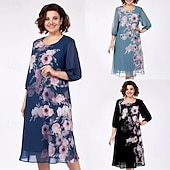 economico Abiti floreali-Per donna Abito Midi Abito a Tubino Vacanza Casual All'aperto Uscire Vestibilità comoda Floreale Mezza Manica Girocollo Blu Blu chiaro Nero Estate Primavera Autunno
