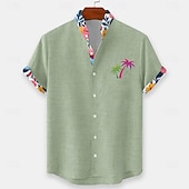 economico Piante tropicali-Per uomo Albero di Cocco Piante Tropicali Fiori Camicia hawaiana estiva Camicia con Bottoni Camicia con colletto alla coreana Manica Corta Hawaiano Vacanza al Mare Estate Primavera Collo alla coreana