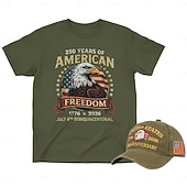  250th Anniversary for USA T-shirt & Baseball Cap Set - USA Flag Eagle Graphic Tee 1776-2026 Patriotic for Men Adults for Independence Day