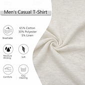 Недорогие Хлопковые Льняные Футболки-Муж. Футболка Футболка из льна Длинный рукав V-образный вырез Лето Весна Весна лето Сплошной цвет Полотняное плетение Повседневные На каждый день Уличный стиль Гладкая ткань