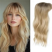 ieftine Breton-Acoperiș de păr 360° 3D pentru femei cu coroană subțire, păr ondulat și creț, lungime de 50 cm, breton cu clipsuri, maro închis, castaniu amestecat, 50 cm, breton franțuzesc