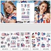  10/20 feuilles d'autocollants de tatouage pour la fête de l'indépendance américaine en stock. Vente en gros d'autocollants de tatouage décoratifs pour le maquillage du visage et la célébration du