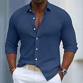 cheap Men's Button Up Shirts-Men's Shirt Corduroy Shirt Button Up Shirt Blue Black White Navy Blue Purple Long Sleeve Plain Turndown Casual Daily Button-Down Clothing Apparel Polyester Fashion Streetwear Classic Casual