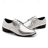 זול נעלי דרבי-נעלי ערב מטאליות לגברים בצבע תנין מוזהב - נעליים רשמיות מבריקות למסיבות, חתונות ואירועי מועדוני לילה