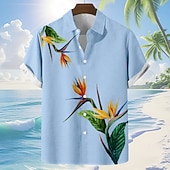 preiswerte Tropische Pflanzen-Herren Blumendruck Tropische Blumen Sommer Hawaiihemd Knopfhemd Alohahemd Kurzarm Hawaiianisch Urlaub Ferien Strandbekleidung Sommer Frühling Umlegekragen 3D-Druck Leinenähnliches Hemd Blau Rosa Grün