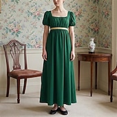 preiswerte Kleid-19. Jahrhundert Regency-Zeit Knöchellänge Kleid Kurze Ärmel Prinzessin Dame Edelfrau Einfarbig Quadrathals Kostüm Damen königlich Halloween Karneval Teegesellschaft LARP Renaissance-Messe Erwachsene