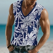 Χαμηλού Κόστους Tropická trička na dovolenou-Ανδρικά Τροπικό Φοίνικας καρύδας Μπλουζάκι Αμάνικο Κοντομάνικη μπλούζα 3D εκτύπωση Λαιμόκοψη V Πουκάμισο Τροπικό Υπαίθριο Διακοπές Χαβανέζα Θαλασσί Ρουμπίνι Βυσσινί Καλοκαίρι Άνοιξη Ρούχα Τ M L XL
