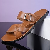 cheap Casual Sandals-Men's Faux Leather Buckle Sandals, Stylish and Comfortable for Resort Wear and Outdoor Events