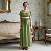 preiswerte Kleid-19. Jahrhundert Regency-Zeit Knöchellänge Kleid Kurze Ärmel Prinzessin Dame Edelfrau Einfarbig Quadrathals Kostüm Damen königlich Halloween Karneval Teegesellschaft LARP Renaissance-Messe Erwachsene