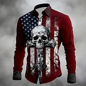 Χαμηλού Κόστους Πατριωτικά 250 Μπλουζάκια-Ανδρικά 4η Ιουλίου 250ή επέτειος των ΗΠΑ Cruce Σημαία των ΗΠΑ Πουκάμισο Πουκάμισο με κουμπιά Μακρυμάνικο Πατριωτικό Αργίες Καθημερινά Άνοιξη Φθινόπωρο Απορρίπτω 3D εκτύπωση Λινό σαν πουκάμισο Μαύρο 1