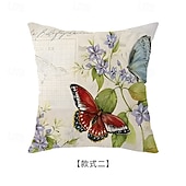 baratos Jogue travesseiros, inserções e capas-Capa de almofada decorativa em linho com estampa floral de primavera e pássaros, ideal para sala de estar, sofá e decoração de casa.