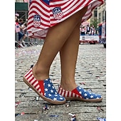  Dames rode en blauwe patriottische slip-on sneakers met vlagprint ter ere van het 250-jarig jubileum van de VS - comfortabele canvas schoenen met vlagprint voor feesten, parades, casual uitjes en