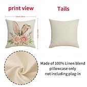 voordelige Decoratieve kussenslopen-Set van 4 paasbloemen kussenhoezen met konijntjesmotief, linnen sierkussenhoezen, lente decoratieve bankkussenhoezen