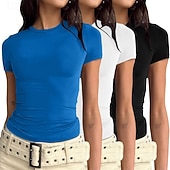 economico T-shirt semplice-Confezioni multiple Confezione da 3 Femminile Girocollo Manica Corta Nero + bianco + grigio Maglietta Semplice Casuale Quotidiano Poliestere Estate