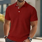 ieftine Polo clasic pentru bărbați-Bărbați Tricouri polo Waffle Texturat Casual Concediu Rever Guler polo cu nervuri Manșon scurt Modă De Bază Simplu Texturat Nasturi Moale Vară Primăvară Fit regulat Galben Verde mentă Trifoi Kaki Gri