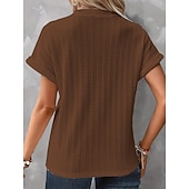 economico T-shirt semplice-Per donna Maglietta Bottoni Semplice Moda Elegante Classico Manica Corta Scollo a V Top Regolari Quotidiano Uscire Weekend Bianco Vino Marrone Estate Primavera