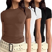 economico T-shirt semplice-Confezioni multiple Confezione da 3 Femminile Girocollo Manica Corta Nero + bianco + grigio Maglietta Semplice Casuale Quotidiano Poliestere Estate