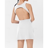 cheap Women's Tennis Dress-Women's Solid Colored Petit Tennis Dress Tennis Dress with Shorts Sports Dress Sleeveless Pocket Elastic Breathable Tennis Running Fitness Dress Tracksuit Black White Pink Tennis Clothing