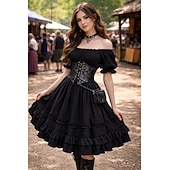 olcso Alsók-Középkori Reneszánsz Steampunk Szoknya Fűző Divatos jelmez Jelmez Női Fantasy Mindszentek napja Farsang Teljesítmény LARP Ren Faire Felnőttek Szoknya Derékszíj