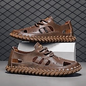 abordables sandales d'extérieur-Sandales beiges en similicuir pour homme, confortables et élégantes, idéales pour les vacances à la plage et l'été.