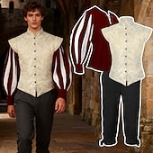 abordables Conjuntos-Medieval Renacimiento Disfraz de lujo Caballero caballero celta Atuendo real Disfraz Hombre Fantasía Víspera de Todos los Santos Carnaval Rendimiento LARP Feria Ren Adulto Chalecos Camisas Pantalones