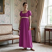 preiswerte Kleid-19. Jahrhundert Regency-Zeit Knöchellänge Kleid Kurze Ärmel Prinzessin Dame Edelfrau Einfarbig Quadrathals Kostüm Damen königlich Halloween Karneval Teegesellschaft LARP Renaissance-Messe Erwachsene