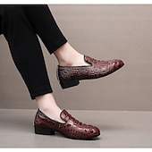 abordables Mocasines-Zapatos sin cordones con estampado de cocodrilo rojo de piel sintética para hombre, elegantes y cómodos para ocasiones formales e informales.