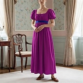 preiswerte Kleid-19. Jahrhundert Regency-Zeit Knöchellänge Kleid Kurze Ärmel Prinzessin Dame Edelfrau Einfarbig Quadrathals Kostüm Damen königlich Halloween Karneval Teegesellschaft LARP Renaissance-Messe Erwachsene