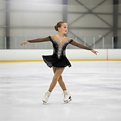 abordables Vestidos de Patinaje Artístico-Vestido de patinaje artístico Chica Patinaje Sobre Hielo Vestidos Negro Rojo Azul Retazos Costura asimétrica Elástico Entrenamiento Competición Ropa de Patinaje Clásico Cristal / Strass Manga Larga