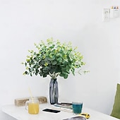 abordables Plantas y Vegetación Artificial-4 paquetes de tallos de eucalipto artificiales, hojas de eucalipto dólar de plata falsas, ramas verdes para arreglos florales. &amp;decoración del hogar