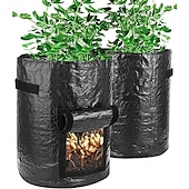 billiga Trädgårdsarbete-2-pack grönsaksodlingsbehållare PE-behållare, potatisodlingspåsar, 10 gallon med klaff och handtag, krukor för lök, frukt, tomat och morötter