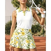 economico Set di Tennis Femminile-Per donna Floreale Set sportivo Set da tennis Gonne da tennis Maglia da tennis 2 Pezzi Senza Maniche Patchwork Stampato Traspirante Pallavolo Tennis Golf Collo ripiegato Gonna Vestito Viola scuro