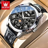 お買い得  機械式腕時計-OLEVS 男性 機械式時計 クリエイティブ 贅沢 ファッション ビジネス スケルトン 自動巻き トゥールビヨン ムーンフェイズ表示 ステンレス レザー 腕時計