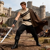 abordables Tenues-Médiéval Renaissance Costume élégant Guerrier Chevalier Viking Déguisement Homme Viking Fantaisie Halloween Carnaval Performance LARP Foire de la Renaissance Adulte Chemise Pantalon Ceinture