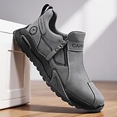 cheap Slip-On Casual Shoes-Men's Khaki and Black Slip-On Sneakers with Side Zipper, Lightweight Athletic Casual Shoes for Daily Walking, Travel and Outdoor Activities