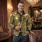 economico Cime-Retrò Vintage Anni '70 Disco Cosplay Paillettes Tinta unita Costume Per uomo Costume di Carnevale Halloween Carnevale Mascherata Performance Festa / Sera Palcoscenico Adulti Camicia Estate Primavera