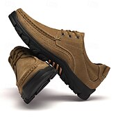 abordables Zapatos Informales con Cordones-Zapatos con cordones de piel sintética de ante color caqui para hombre, zapatillas informales antideslizantes y resistentes para senderismo y actividades al aire libre.