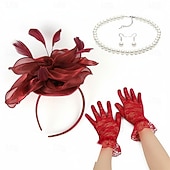 economico Fascinatori &amp; Cappelli-Set Derby Guanti Copricapo Collana con accessori Costume Per donna Mascherata Matrimonio Ascot Festival delle corse di cavalli Adulti Copricapo Guanti Orecchini