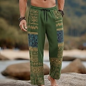 abordables Pantalons décontractés imprimés pour hommes-Homme Formes Géométriques Ethnique Pantalons Pantalons Amples Pantalon décontracté Taille Moyenne Boho Vintage Rétro Maison Extérieur Vacances Taille élastique avec cordon de serrage Pantalon en lin