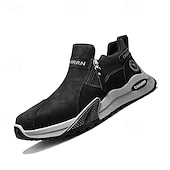 cheap Slip-On Casual Shoes-Men's Khaki and Black Slip-On Sneakers with Side Zipper, Lightweight Athletic Casual Shoes for Daily Walking, Travel and Outdoor Activities