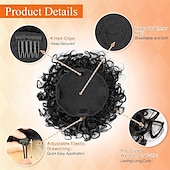 levne Drdoly-Nedbalý drdol pro ženy, 25 cm kudrnatý drdol, volné vlny, syntetické prodloužení vlasů, elastický stahovací drdol se šňůrkou pro každodenní použití (černý) 25 cm